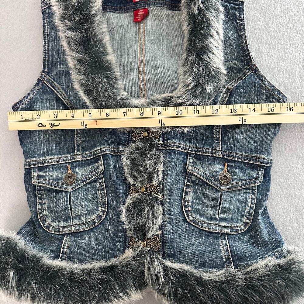 Vintage Y2K Guess Jeans Denim Vest With Faux Fur Trim Size Large - Picture 14 of 16